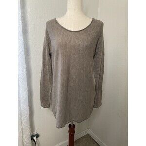Max Studio Merino Wool Long Sleeve Sweater Taupe Lightweight Knit Top L Minimal